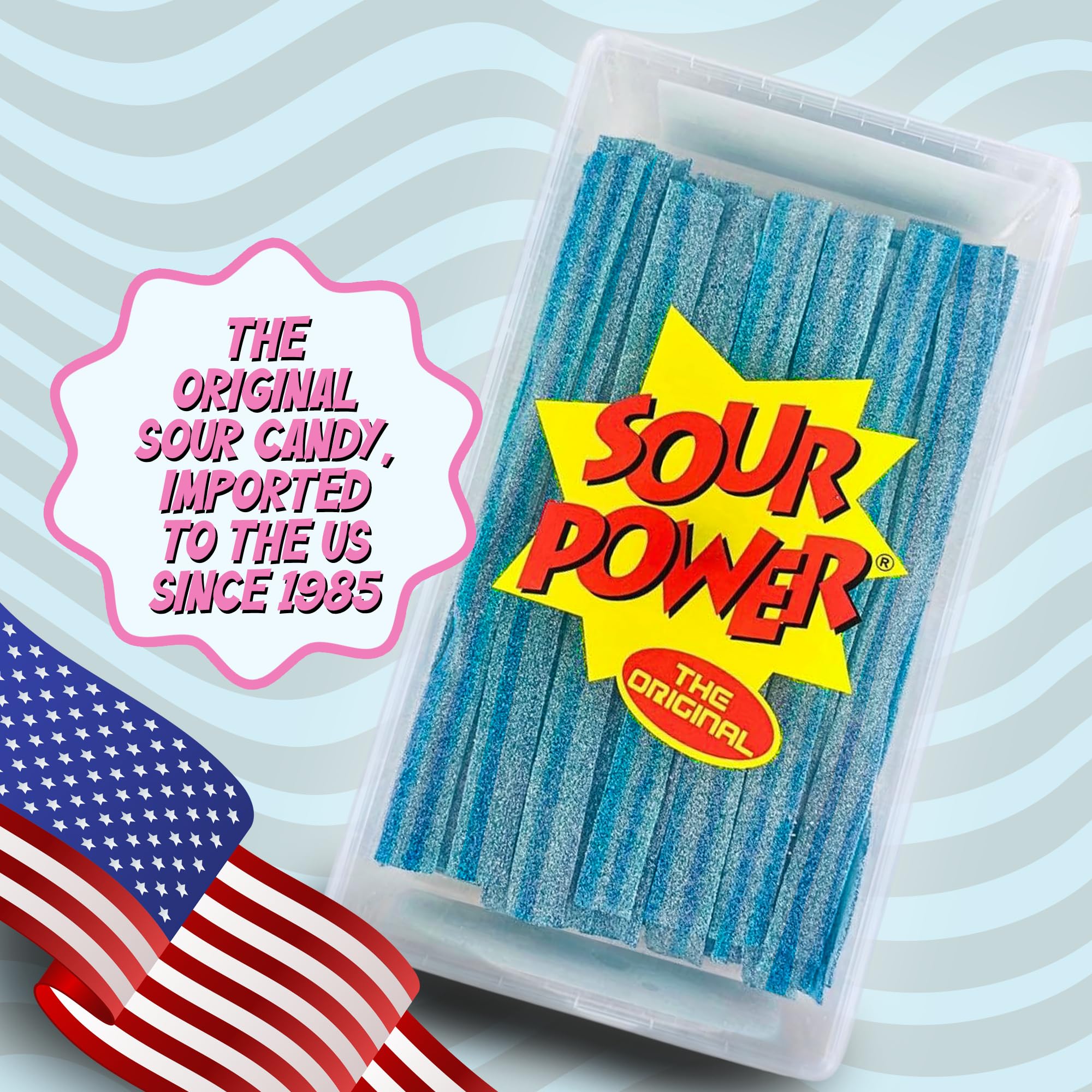 Sour Power Berry Blue Candy Belts vegan non-GMO ingredients listing.