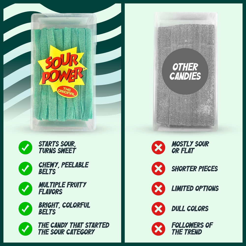 Sour Power Green Apple Belts dessert toppers for playful treats.