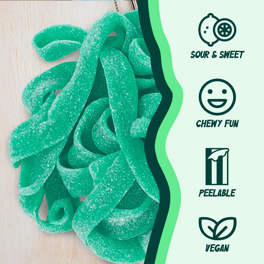 Sour Power Green Apple Candy Belts movie-night setup in bowls.