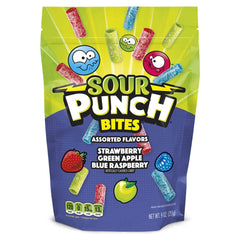 Sour Punch Bites blue raspberry pieces show tangy fruit flavor in a chewy bite