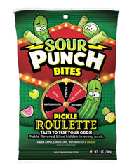 Sour Punch Bites Pickle Roulette bag with four flavors, ideal for sharing