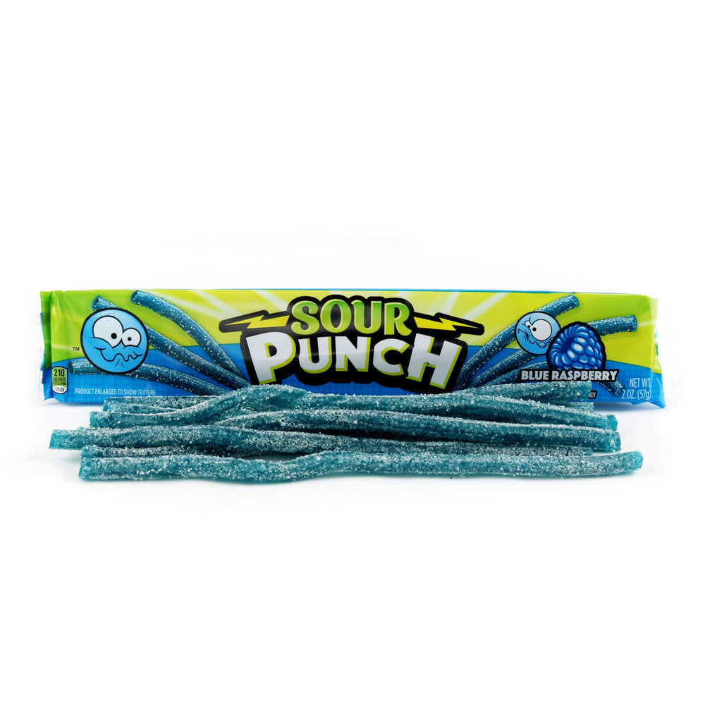 Sour Punch Blue Raspberry Straws in tray as a party snack option