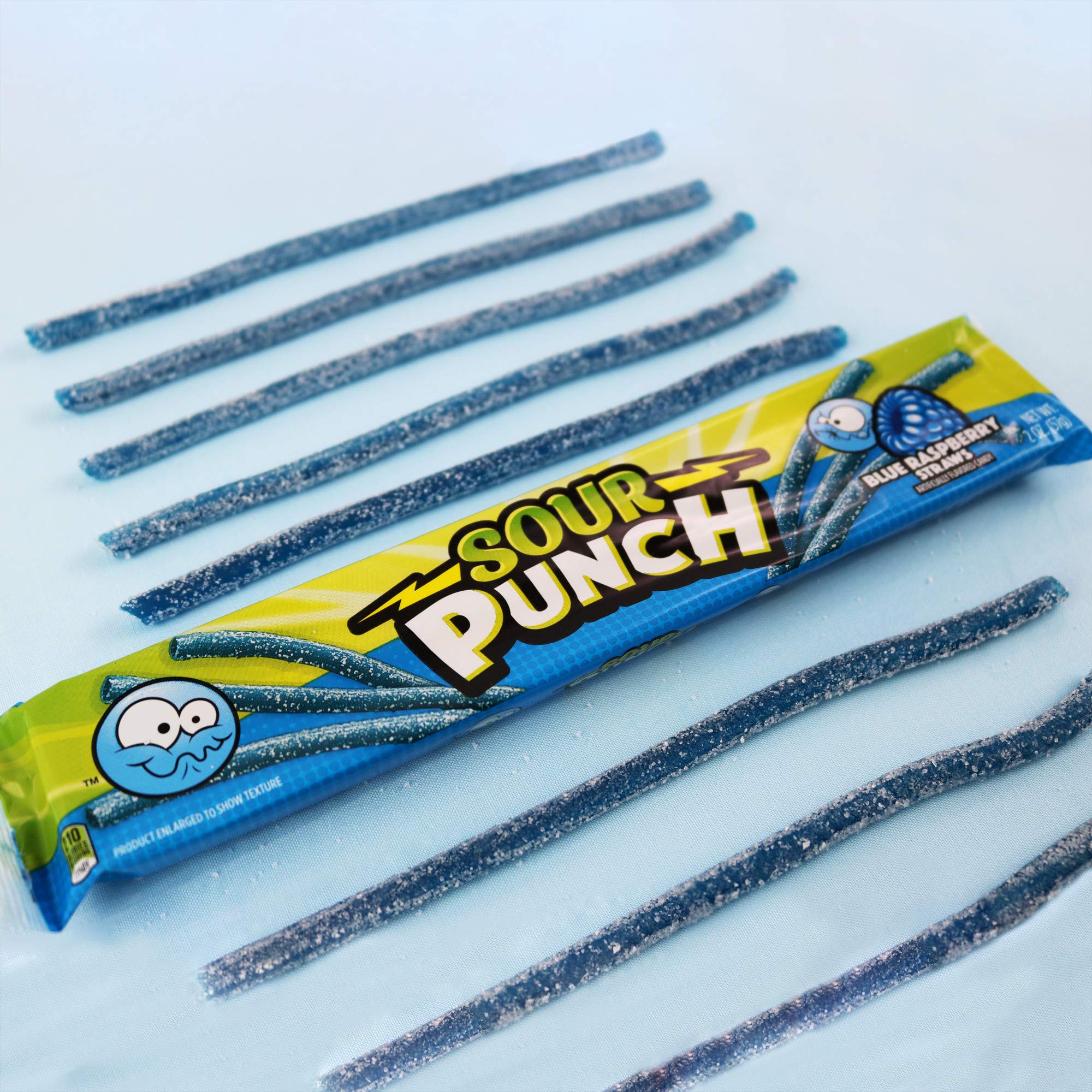 Sour Punch Blue Raspberry Straws kitchen-counter display enhances snack appeal