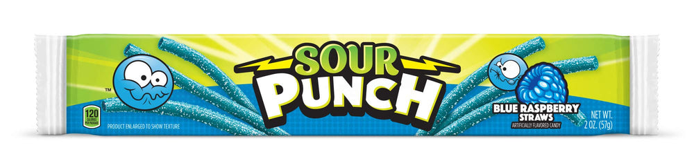Sour Punch Blue Raspberry Straws tray offering bold sweet-sour taste for sharing