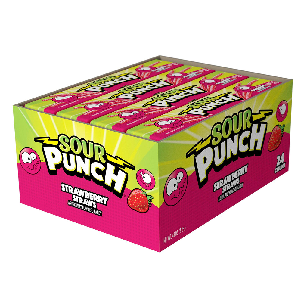 Sour Punch Strawberry Sour Straw tray – shareable 24-pack for on-the-go snacking