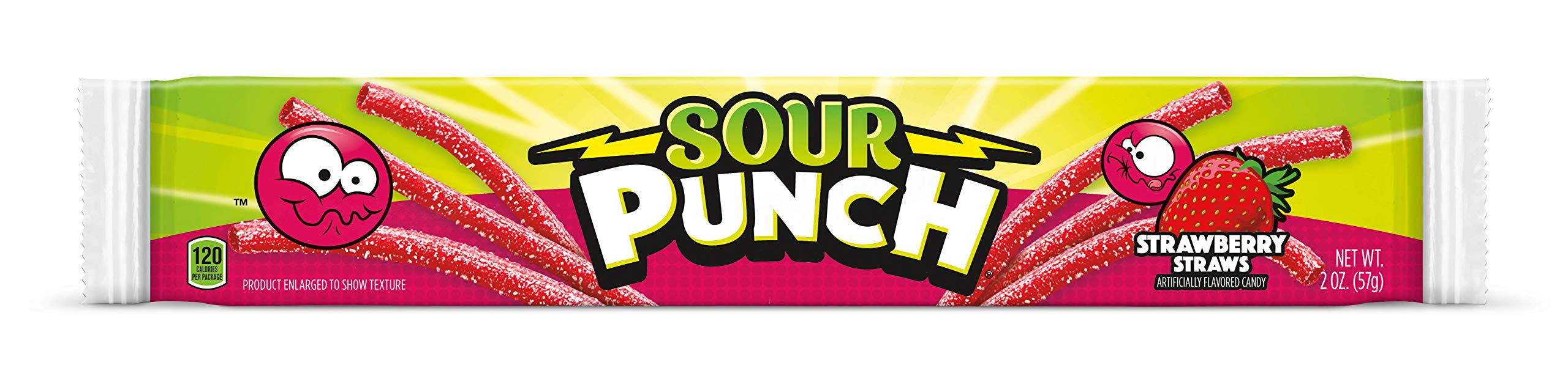 Sour Punch Strawberry Sour Straw tray close-up showing tangy sugar coating