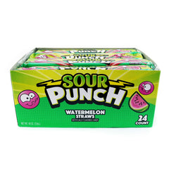 Sour Punch Straws Watermelon candy with sugar coating appealing tangy texture.