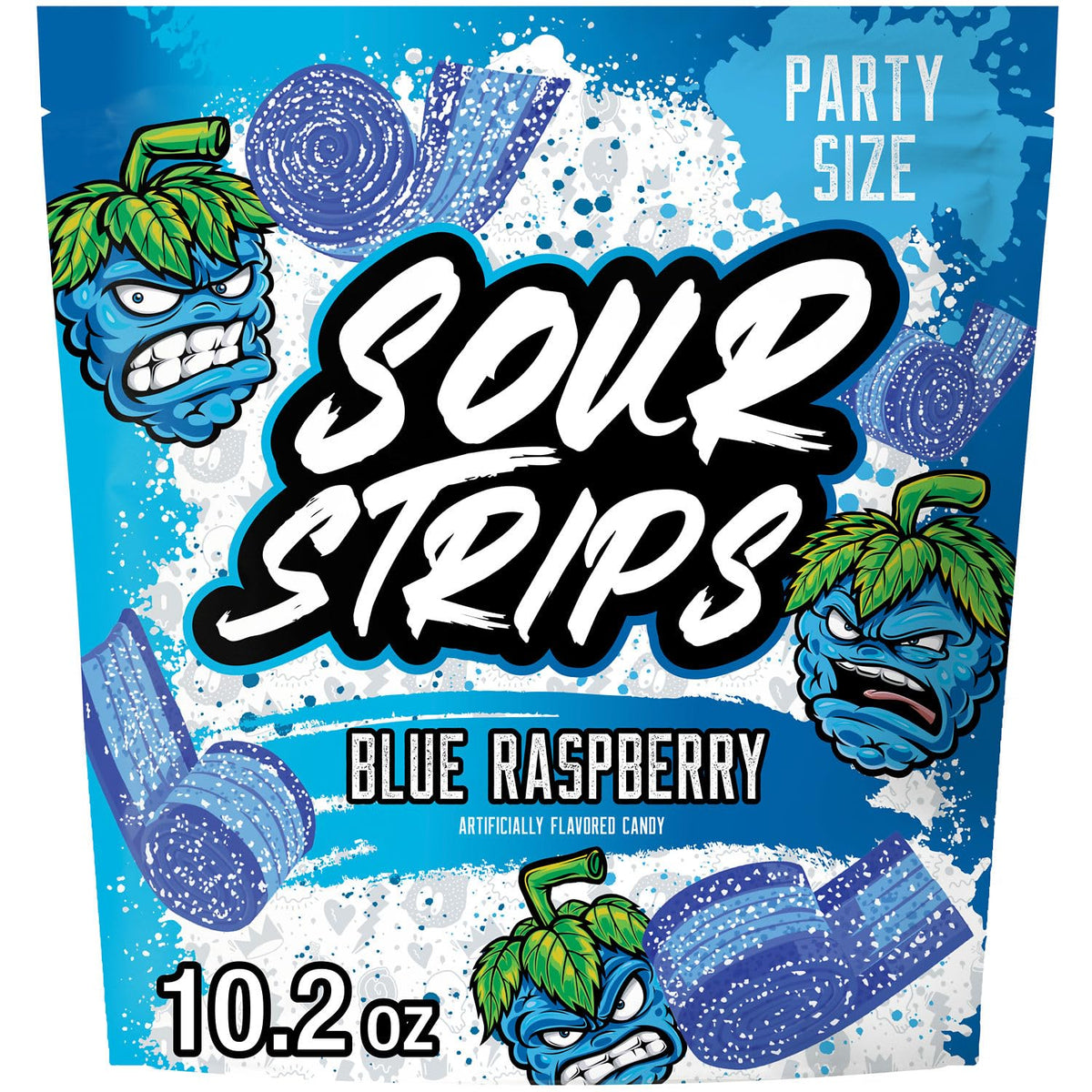 SOUR STRIPS blue raspberry chewy candy in party bag for on-the-go snacking