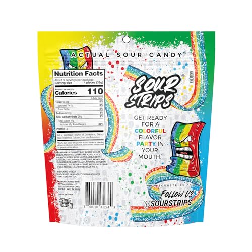 Closeup of rainbow flavors in SOUR STRIPS chewy candy.