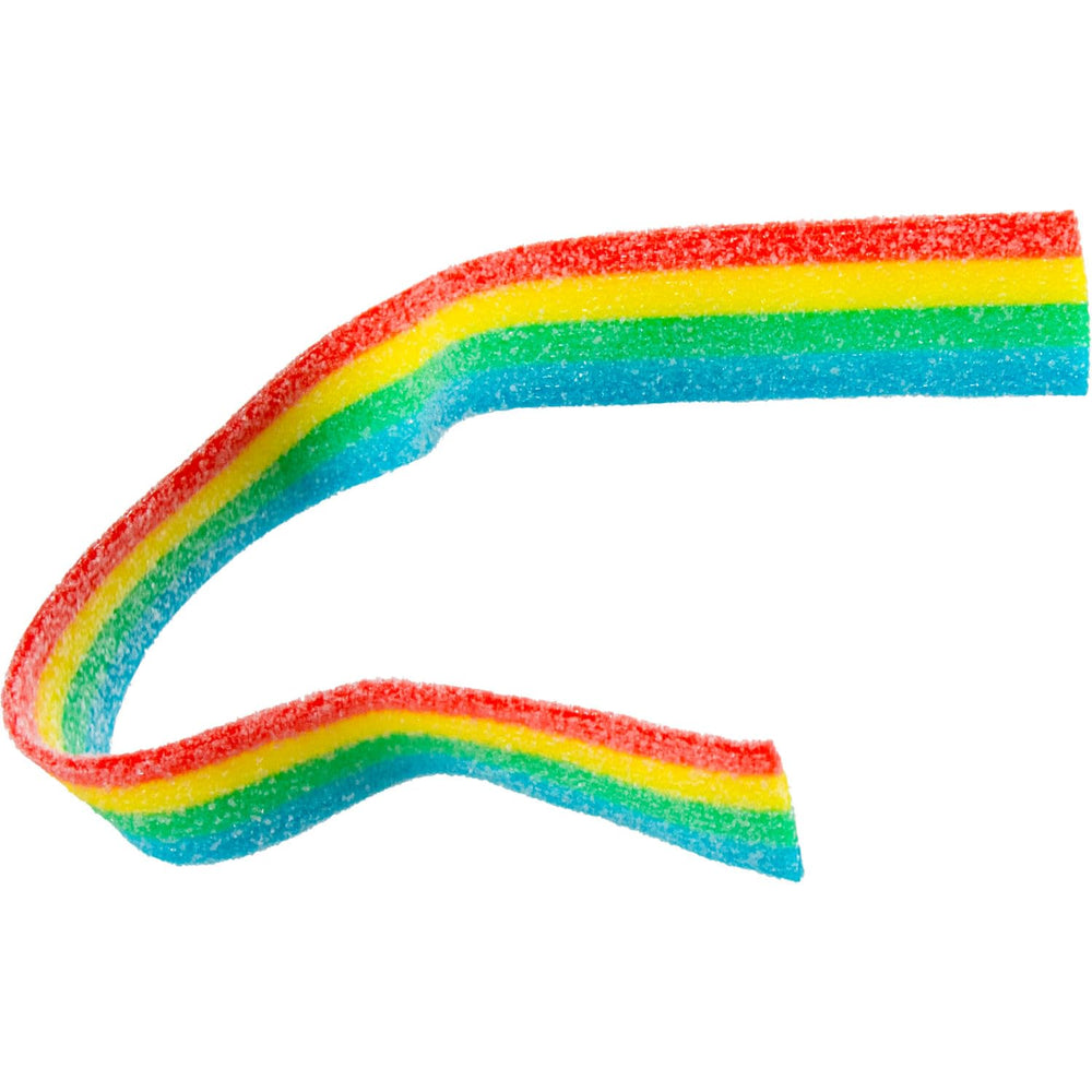 SOUR STRIPS dessert decorations with rainbow candy bits.