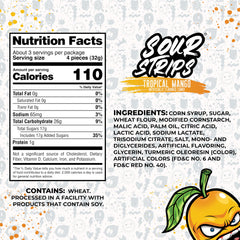 SOUR STRIPS Mango close-up shows resealable bags for lasting tangy flavor.