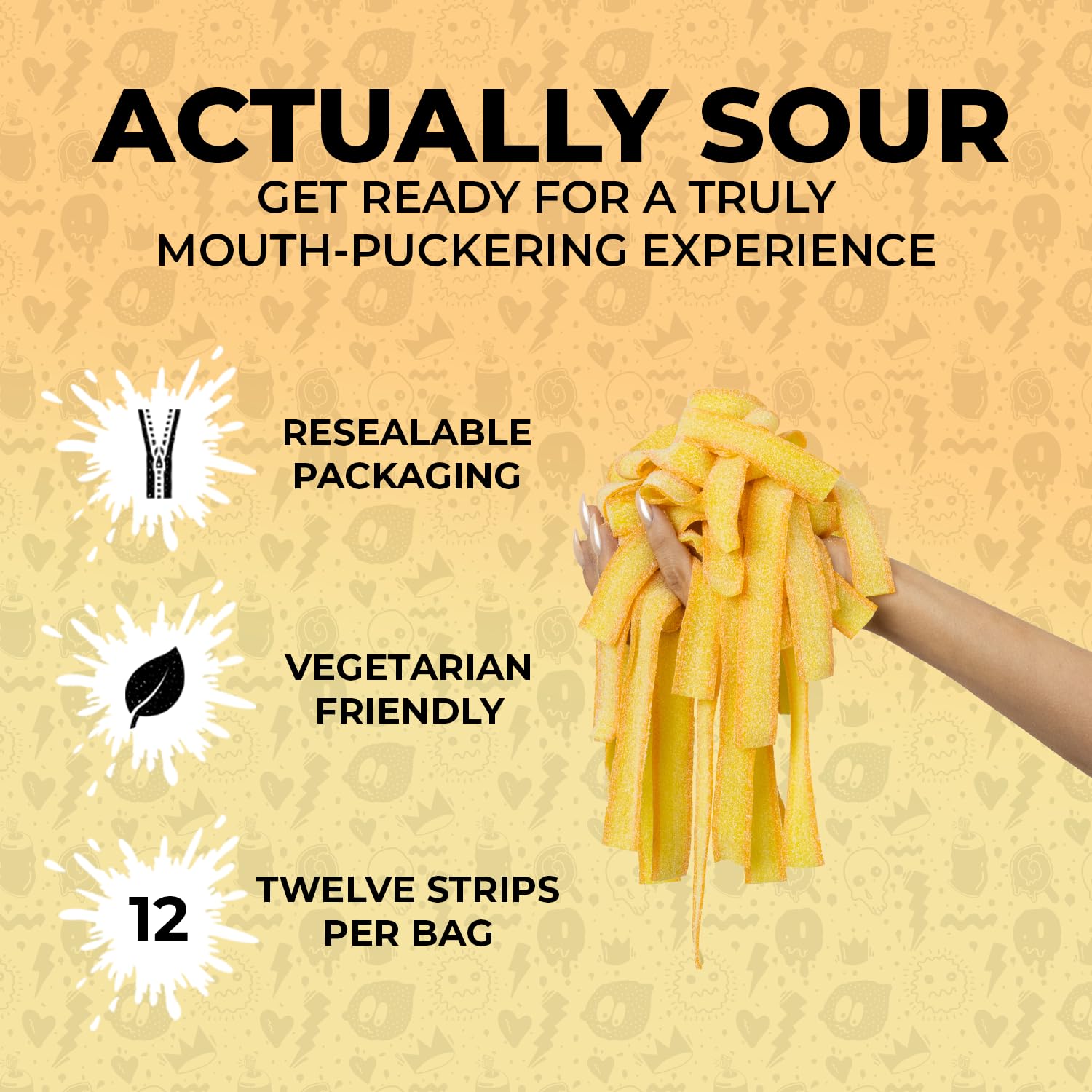 SOUR STRIPS Mango three bags display, great for sharing.