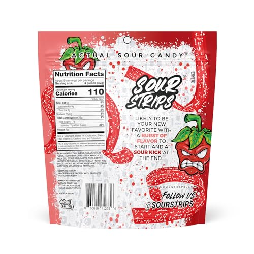 SOUR STRIPS strawberry chewy candy close-up highlighting tangy strawberry flavor.