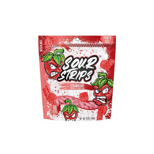 SOUR STRIPS strawberry chewy candy used as a fruity topping for cupcakes and sundaes.