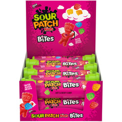 Sour Patch Kids Bites Valentine tubes front view, portable sour then sweet snack.