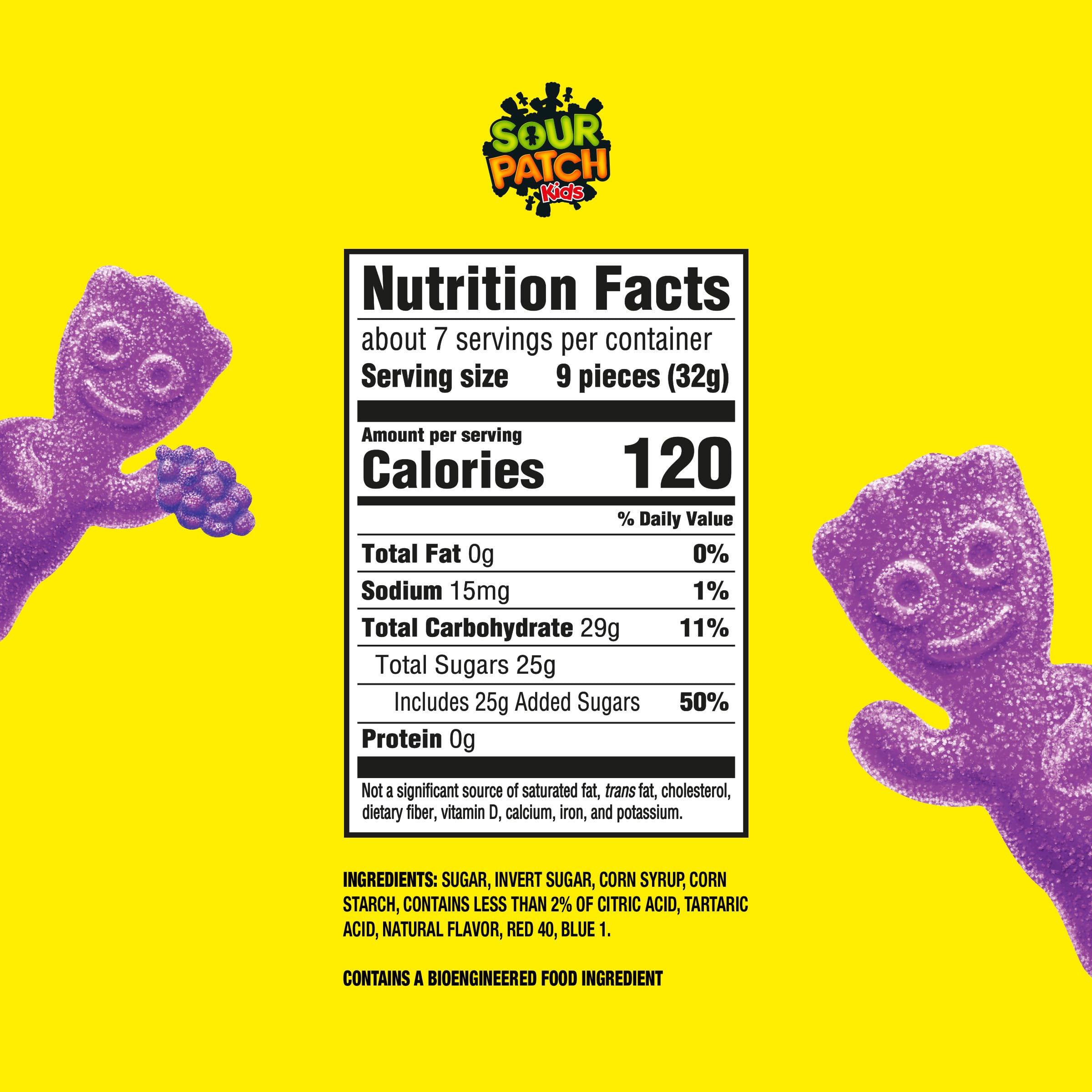 Sour Patch Kids Grape pack shot highlights the chewy texture and vibrant color