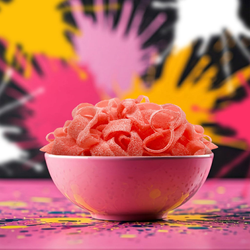 SourZap dessert table idea with bright pink lemonade gummies