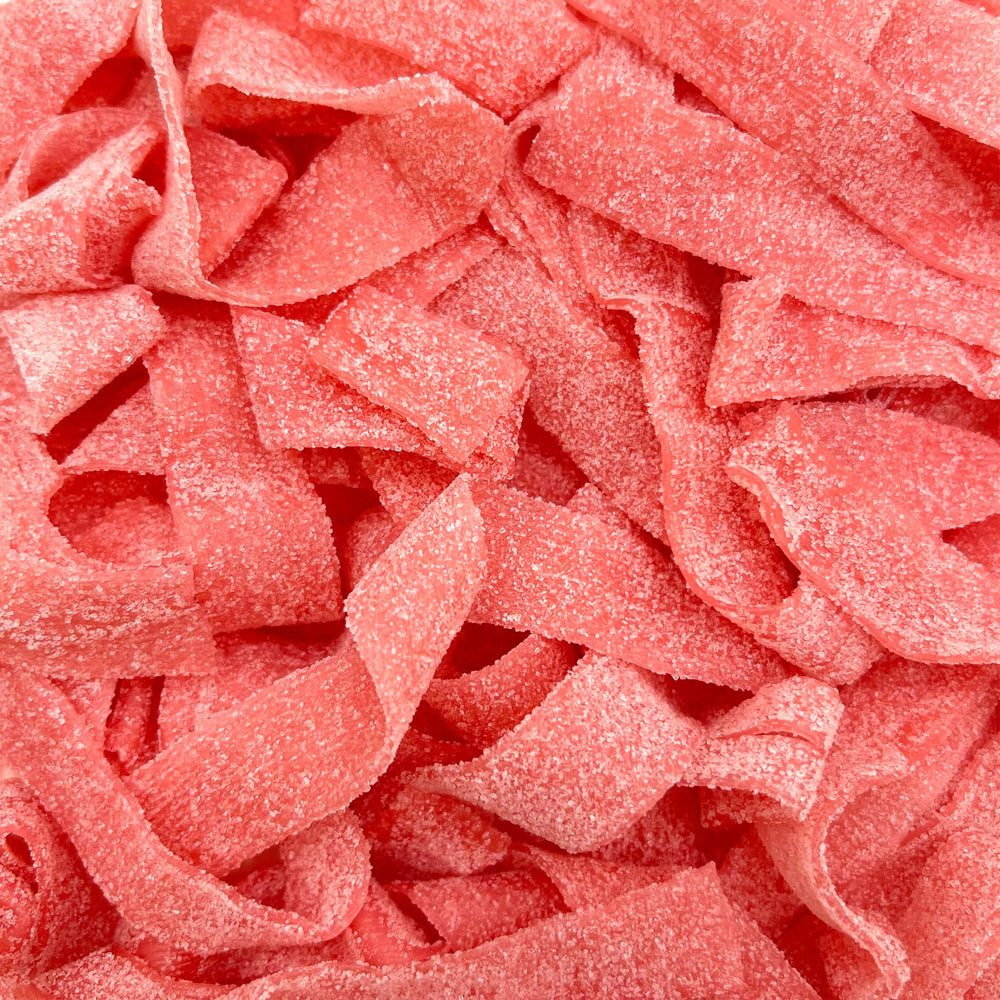 SourZap Sour Belts 8-ounce bag close-up showing pink lemonade flavor for snacking