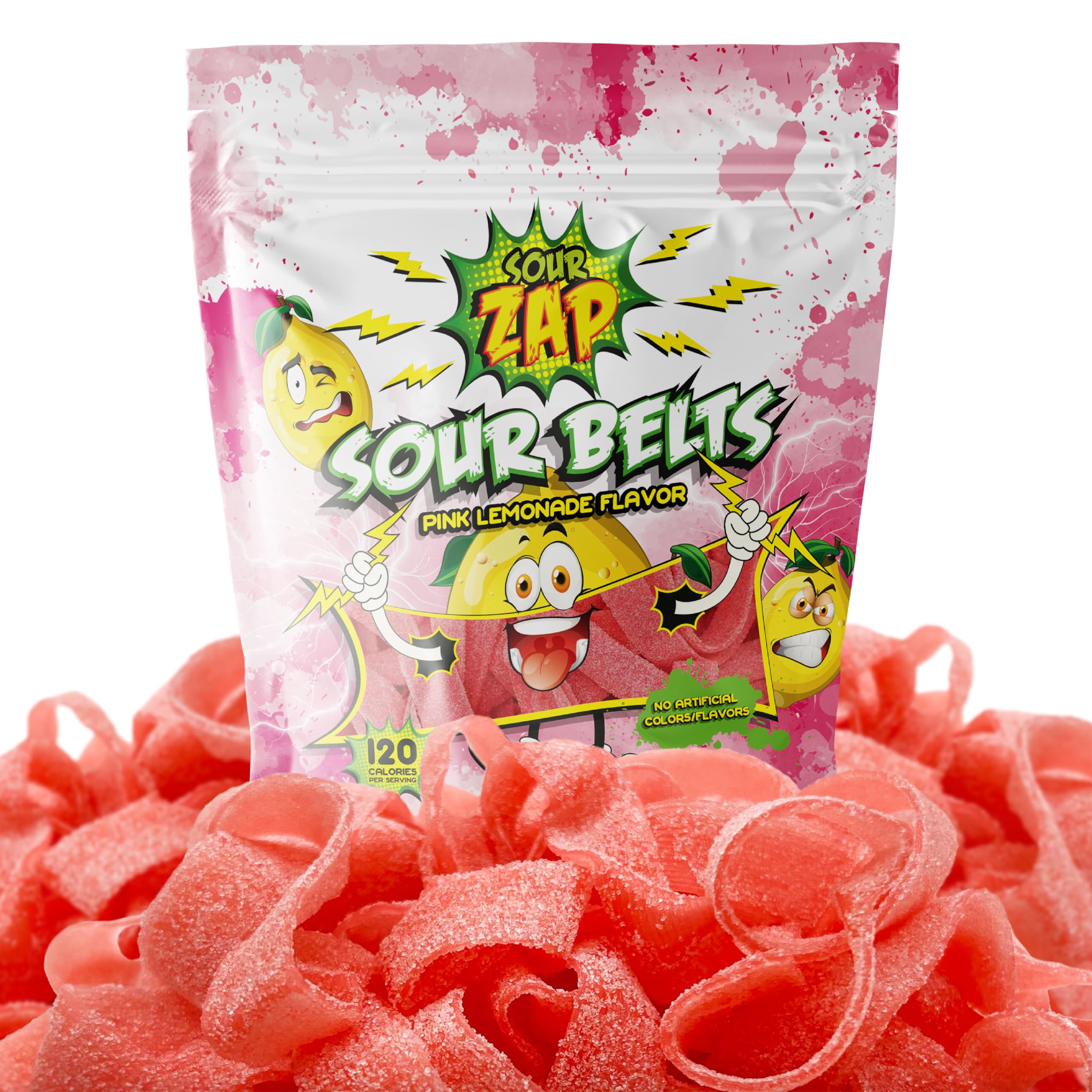 SourZap Sour Belts showing chewy texture with a light sour sugar dust