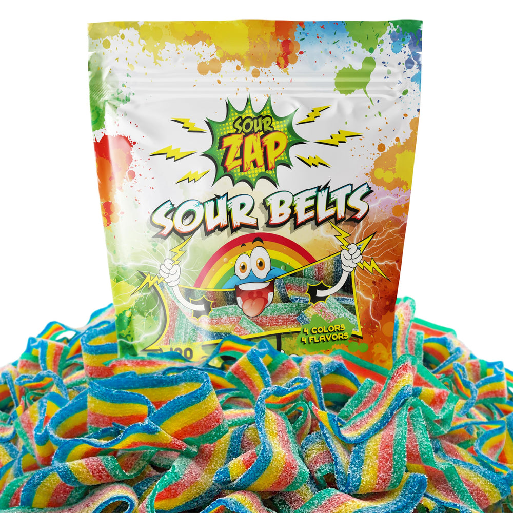 SourZap Sour Belts colorful bag display for parties.