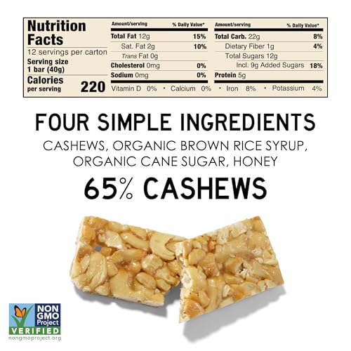 South 40 Crunchy Cashew Bar packaging showing a pack of 12 for on the go snacking
