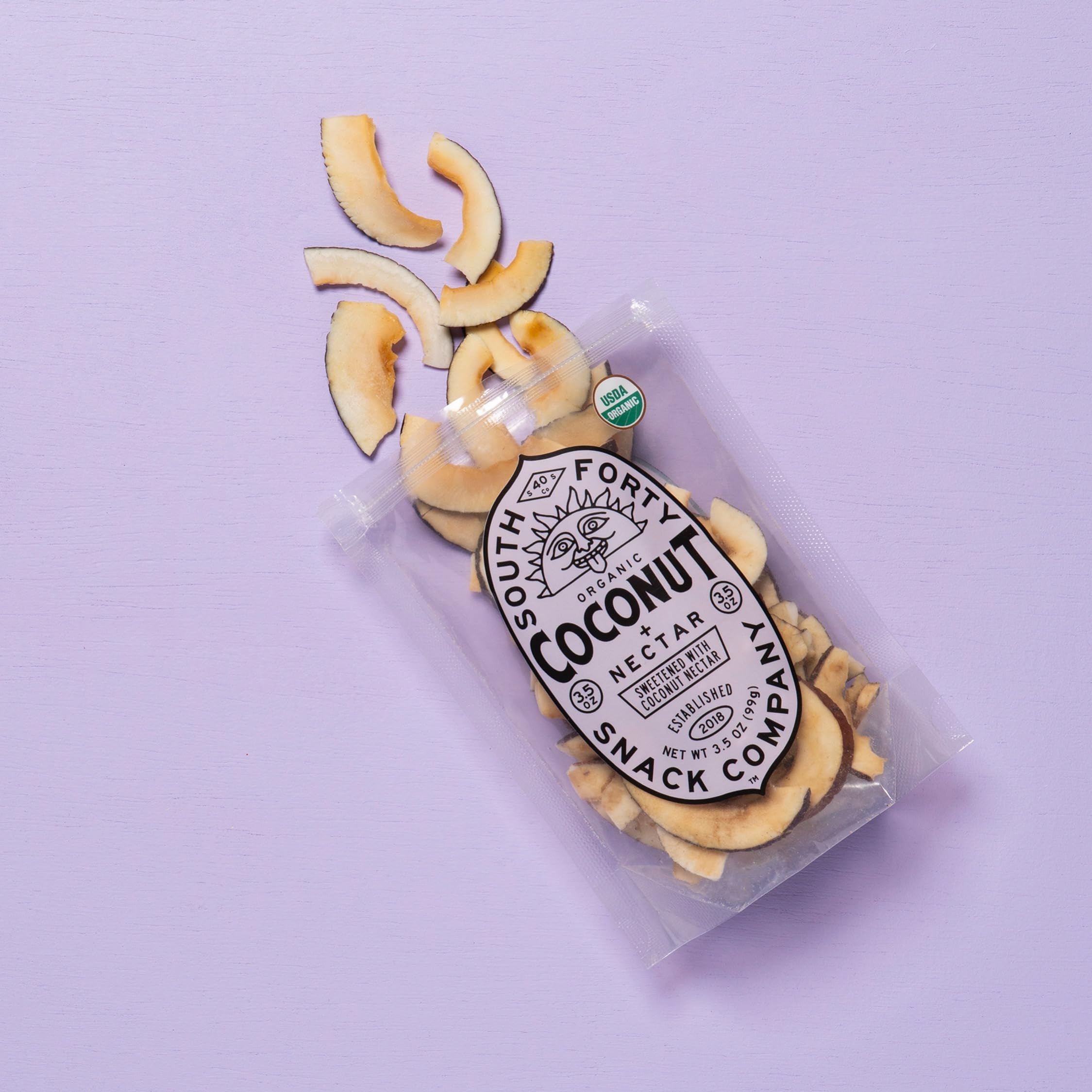 South 40 organic coconut chips with nectar - ingredient spotlight photo for real-food fiber.