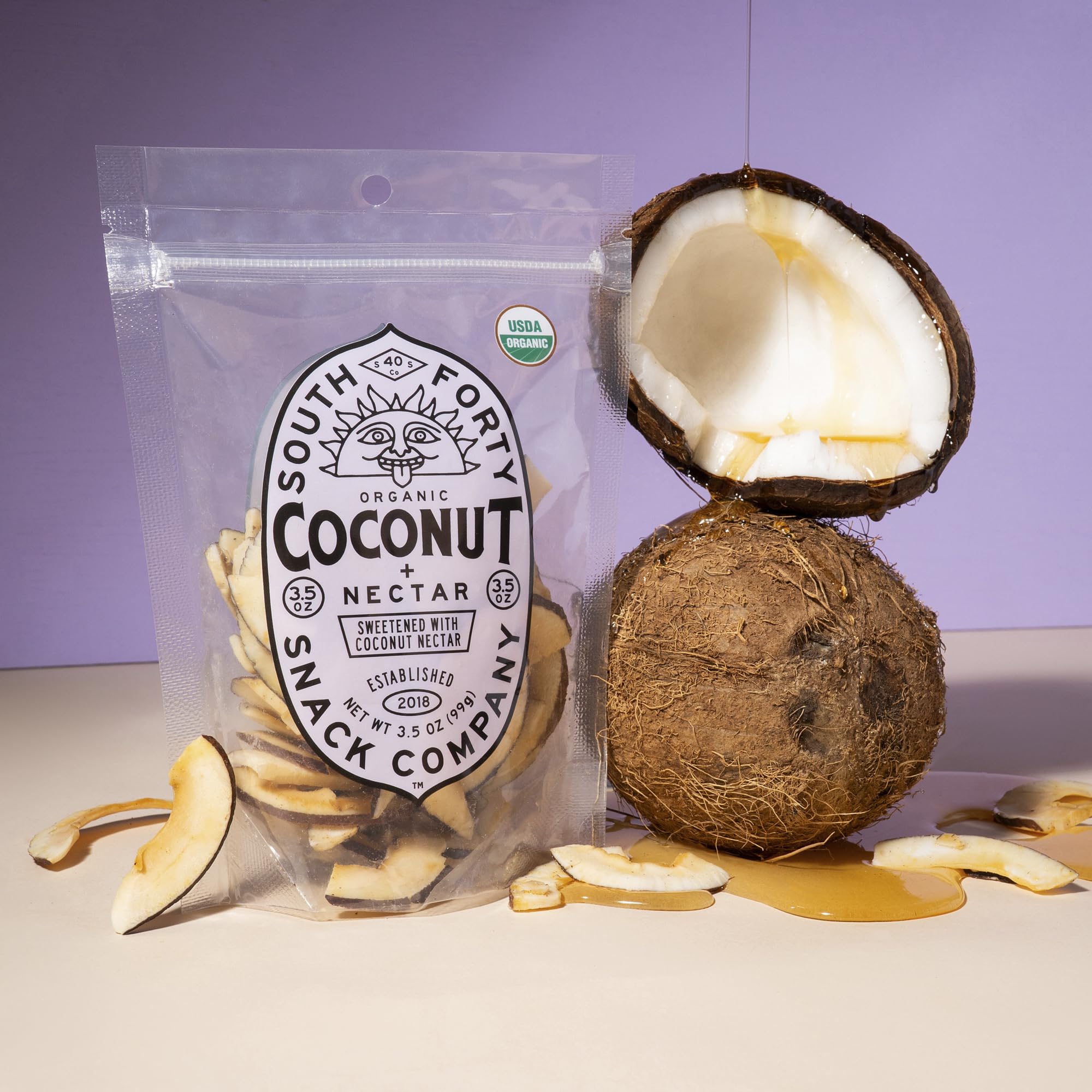South 40 coconut chips serving idea - bowl and snack setup for on-the-go.