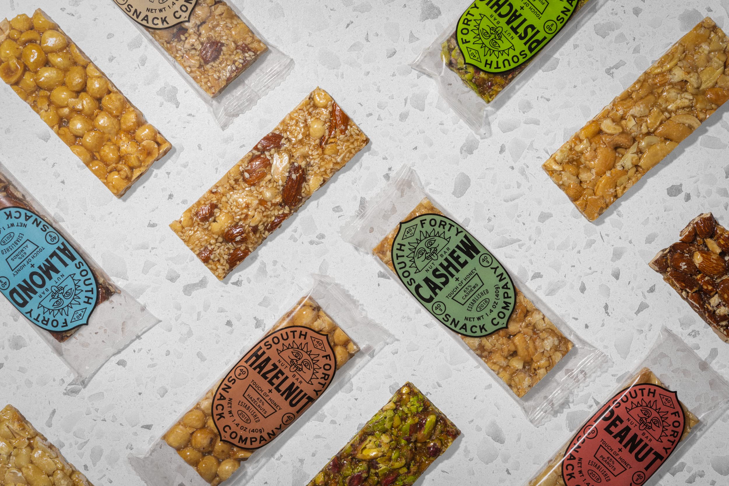 South 40 Honey-draped bars close-up highlights natural sweetness and real ingredients.