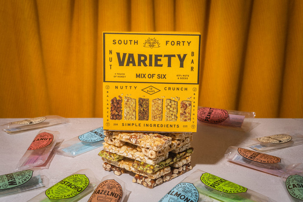 South 40 Nuts detail shows whole nuts as the protein source and crunchy texture.