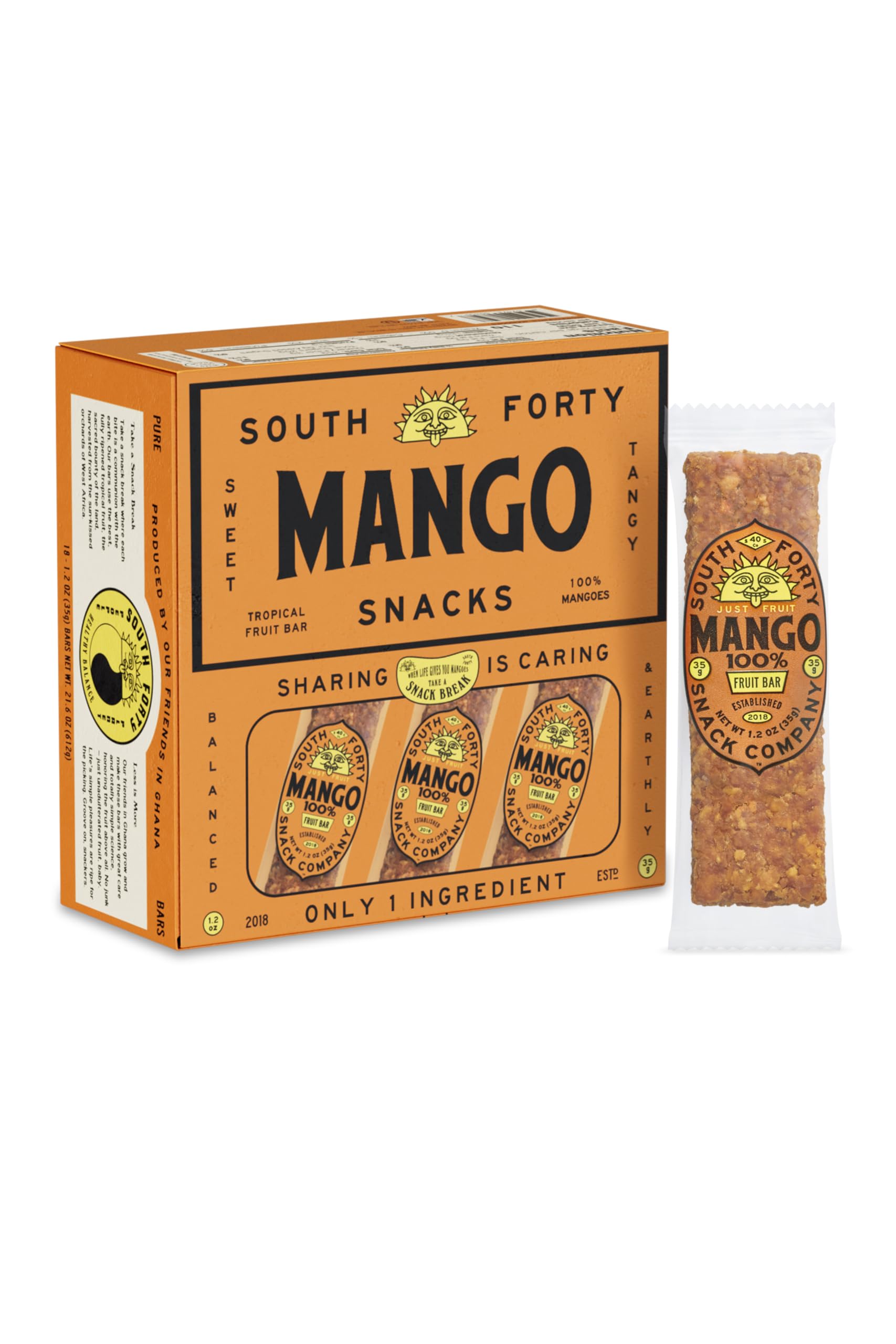 South 40 tropical mango bar pack shot for easy on the go snacking.