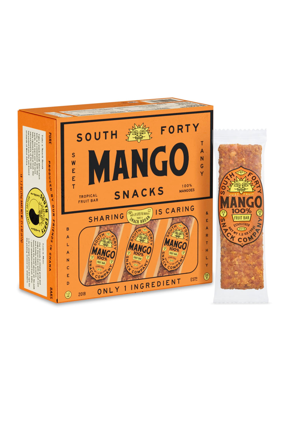 South 40 tropical mango bar pack shot for easy on the go snacking.