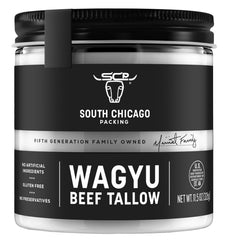 South Chicago Packing Wagyu Tallow jar in pantry, a versatile cooking staple.