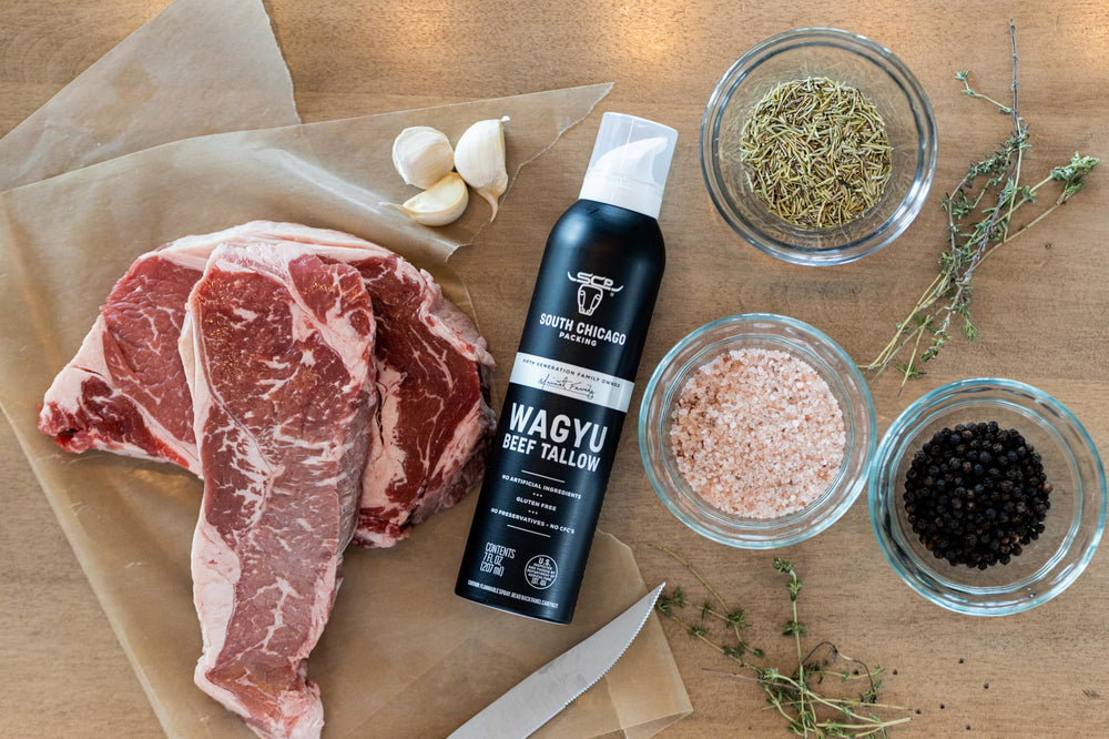 South Chicago Packing Wagyu Tallow Spray clean ingredients displayed.