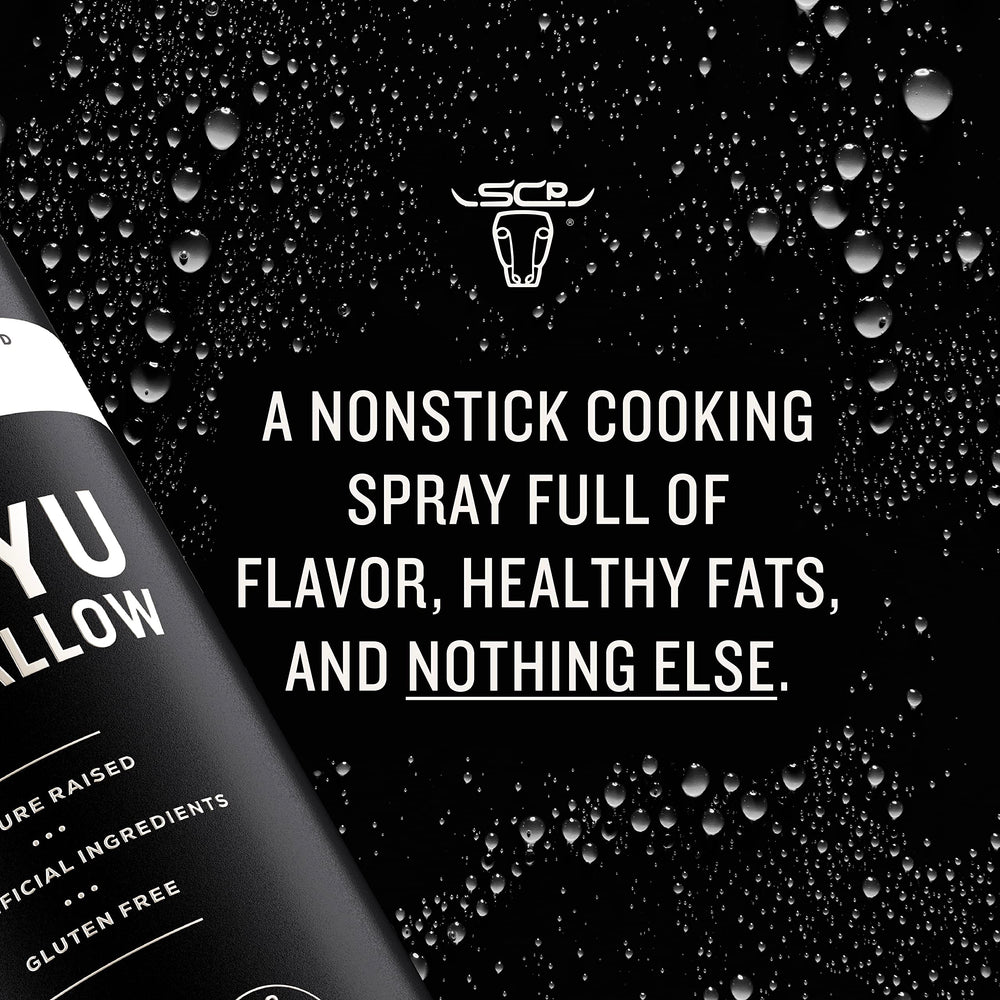 South Chicago Packing Wagyu Tallow Spray searing meat for rich browning.