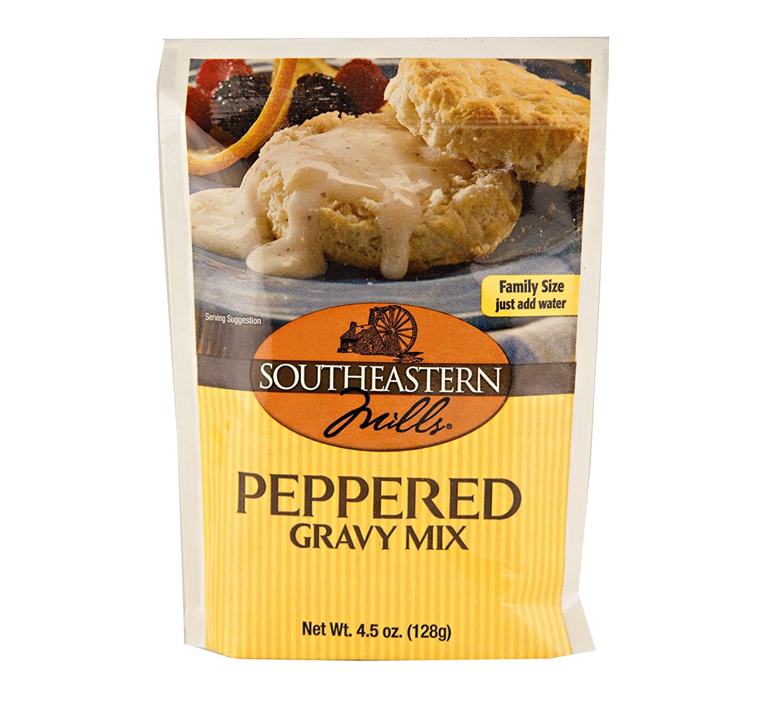 Southeastern Mills Old-Fashioned Peppered Gravy Mix pack for quick meals.