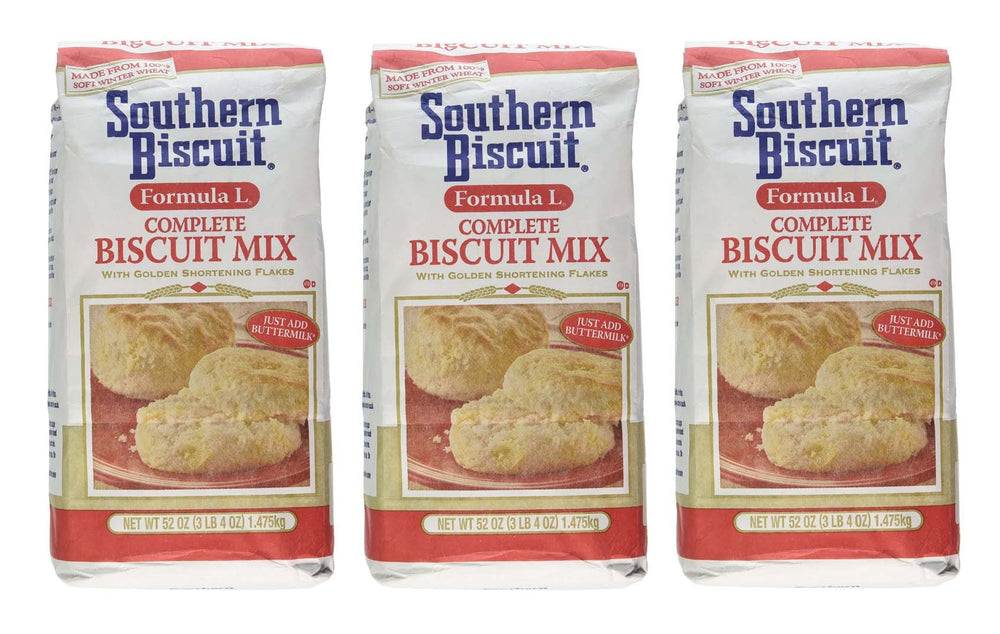 Southern Biscuit Formula L biscuit mix with golden shortening flakes for quick, fluffy biscuits.
