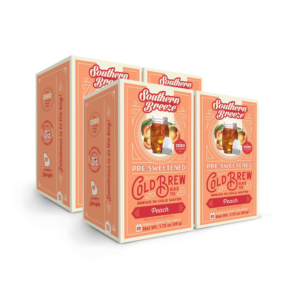 Southern Breeze box front showing four-pack zero sugar tea.