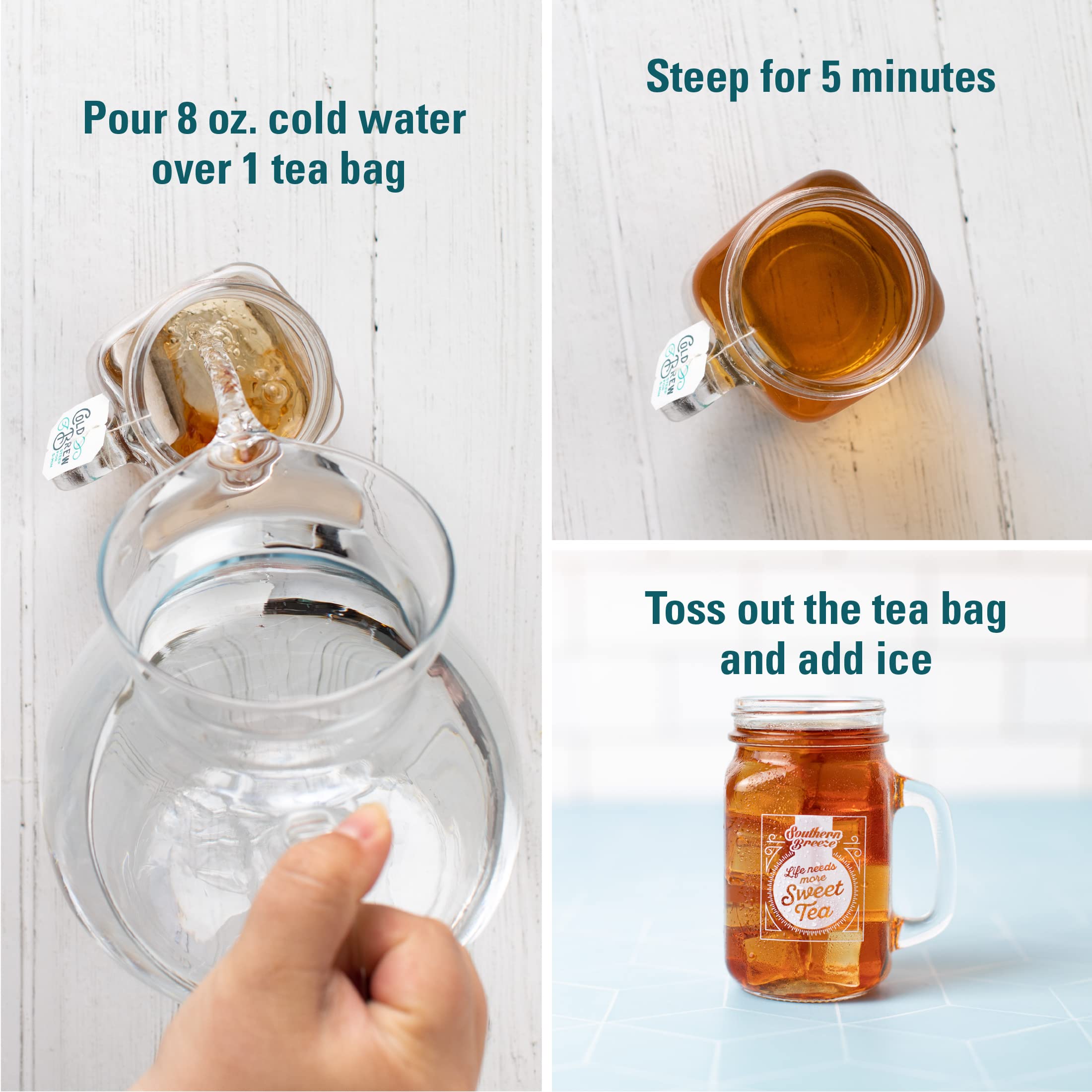 Southern Breeze cold brew tea poured into a glass over ice.