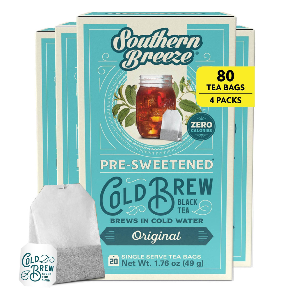 Southern Breeze Cold Brew Sweet Tea Original box with 20 tea bags for quick, sugar-free refreshment.