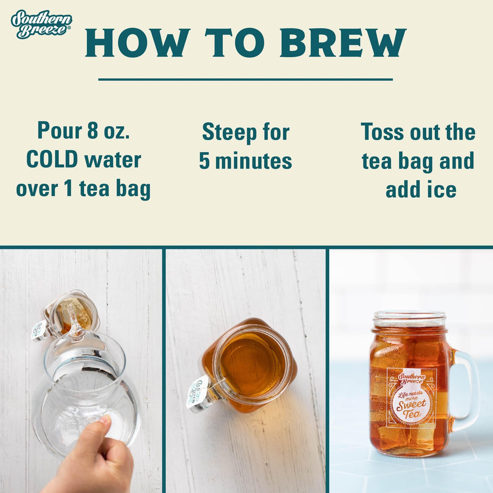 Southern Breeze cold brew tea image highlighting zero carbs and zero sugar appeal.