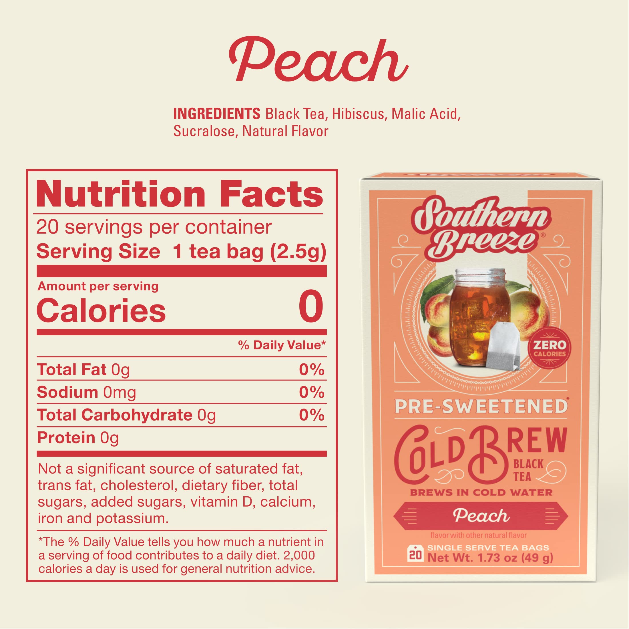 Southern Breeze tea bags ready for quick, sugar-free flavor.