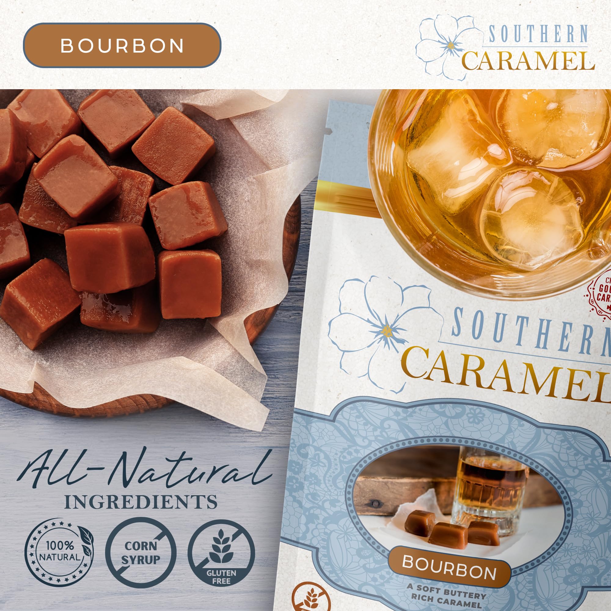 Southern Caramel Bourbon Caramels: perfect for dinner party dessert spreads.