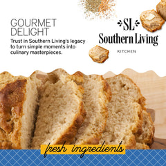 Southern Living Beer Bread Mix baked loaf sliced to reveal fluffy crumb