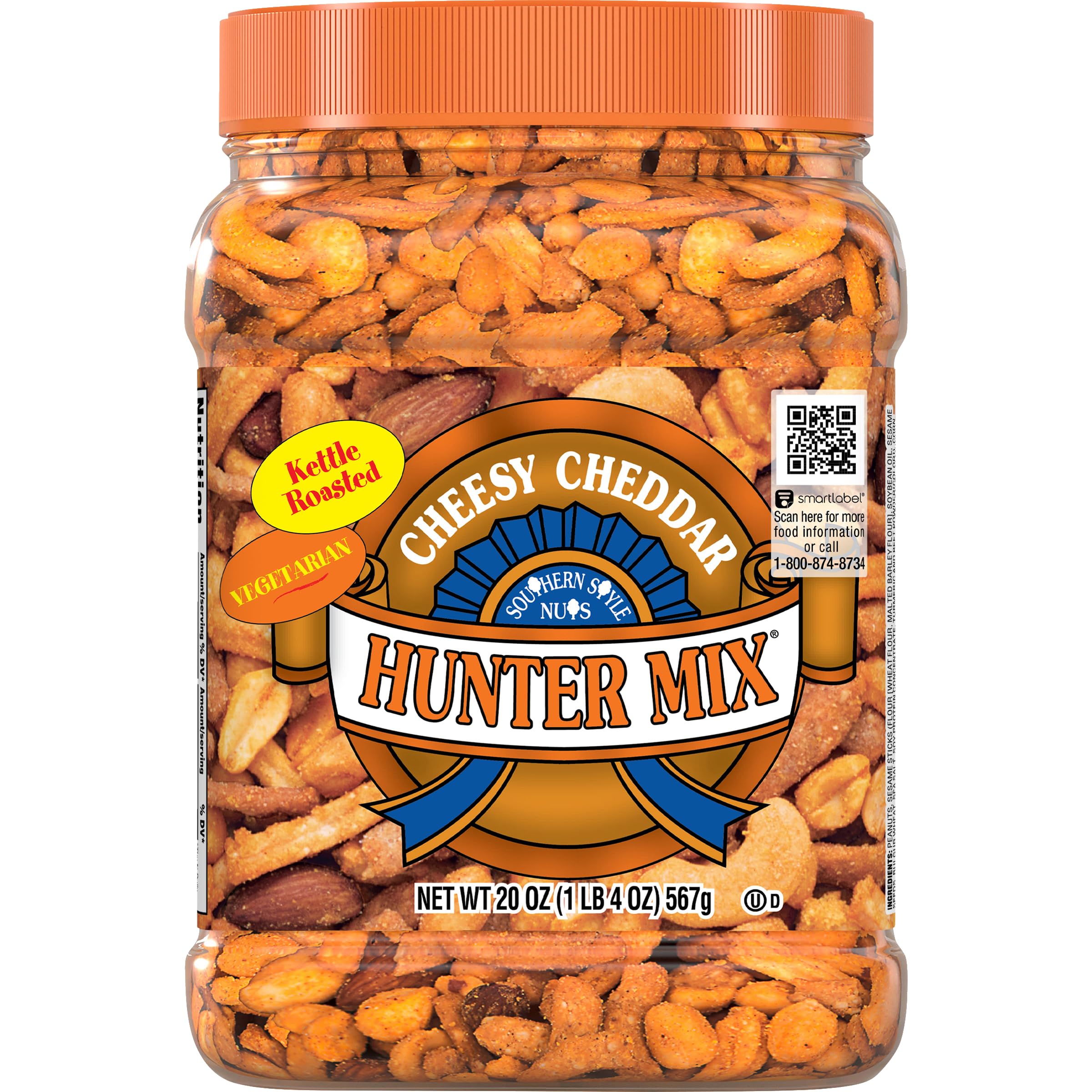 Southern Style Nuts Cheesy Cheddar Hunter canister close-up with bold savory cheese flavor