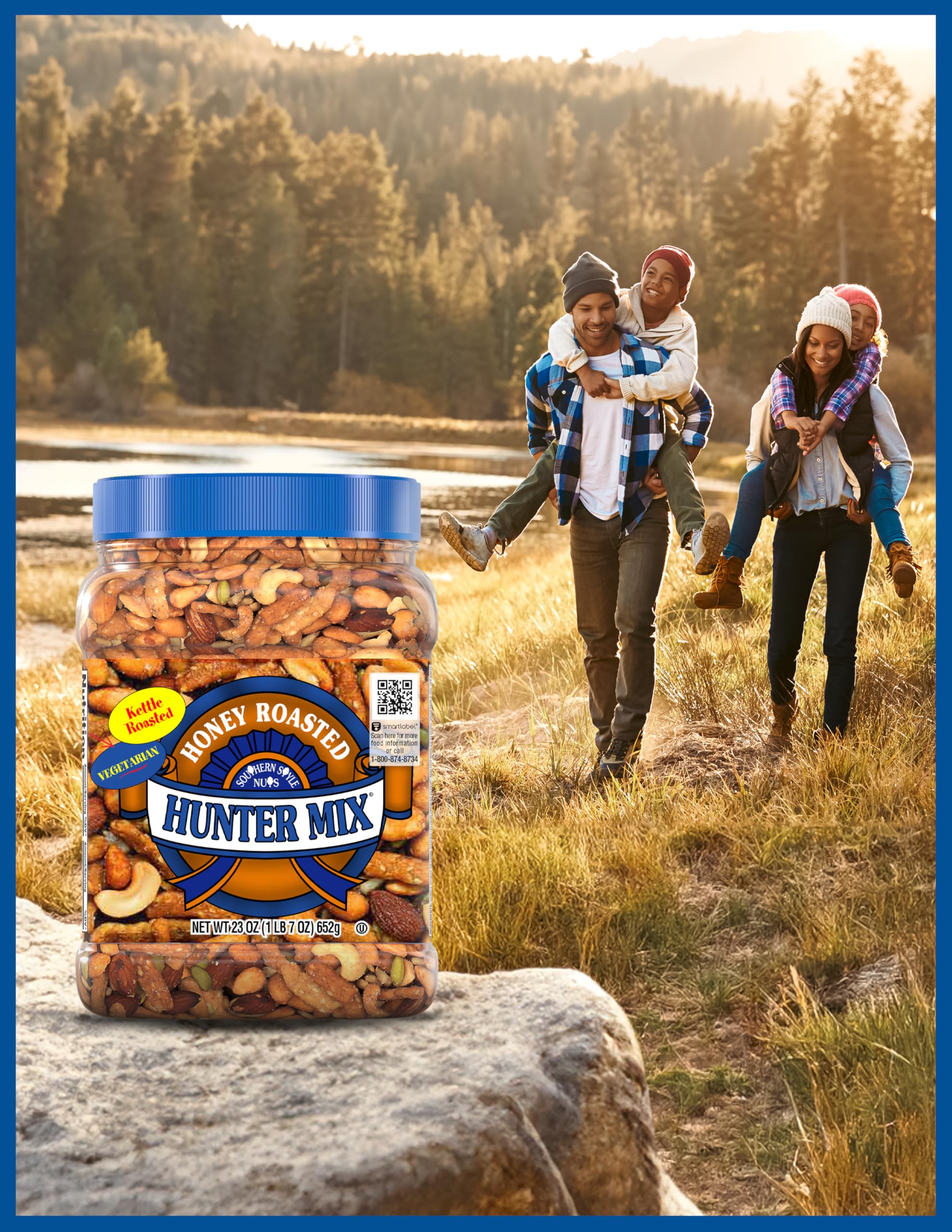 Southern Style Nuts resealable canister keeps Honey Roasted Hunter Mix fresh