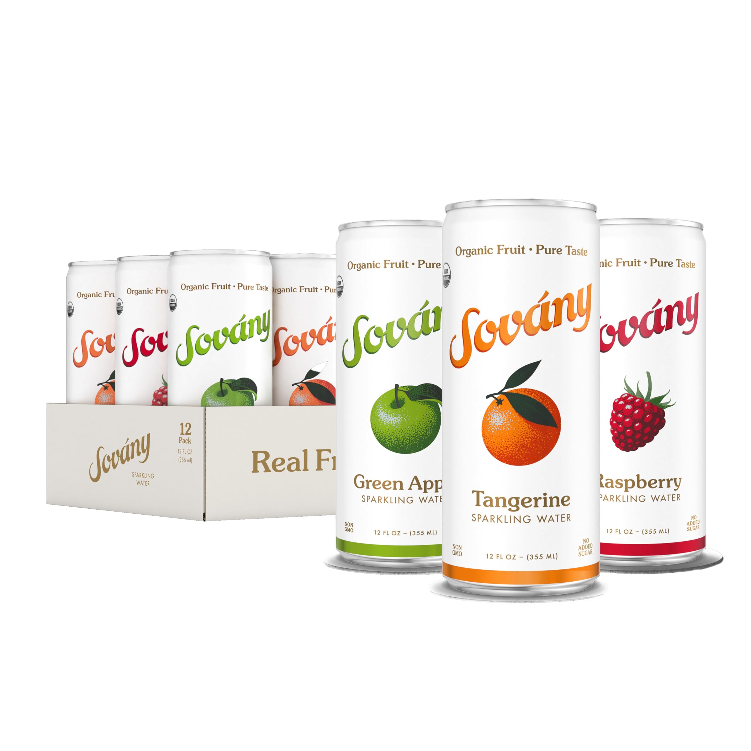 Sovány tangerine sparkling water can with bright citrus flavor and refreshing finish.