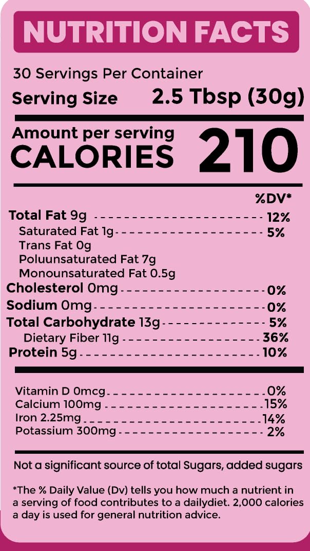 Sownandgrown chia seeds jar back highlights nutrition facts and omega-3.