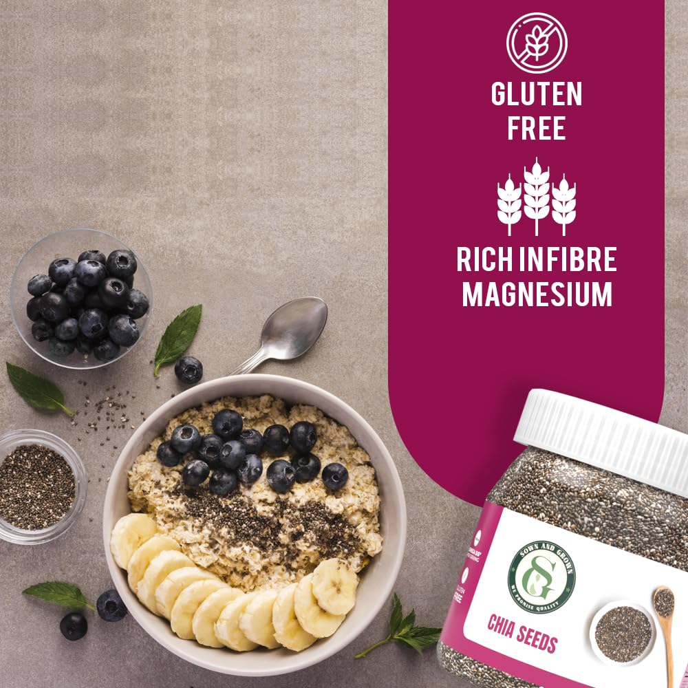 Sownandgrown chia seeds spoon-measure highlights portion control for meals.