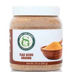 Sownandgrown ground flaxseed jar showing premium texture and omega-3 rich ingredient for meals
