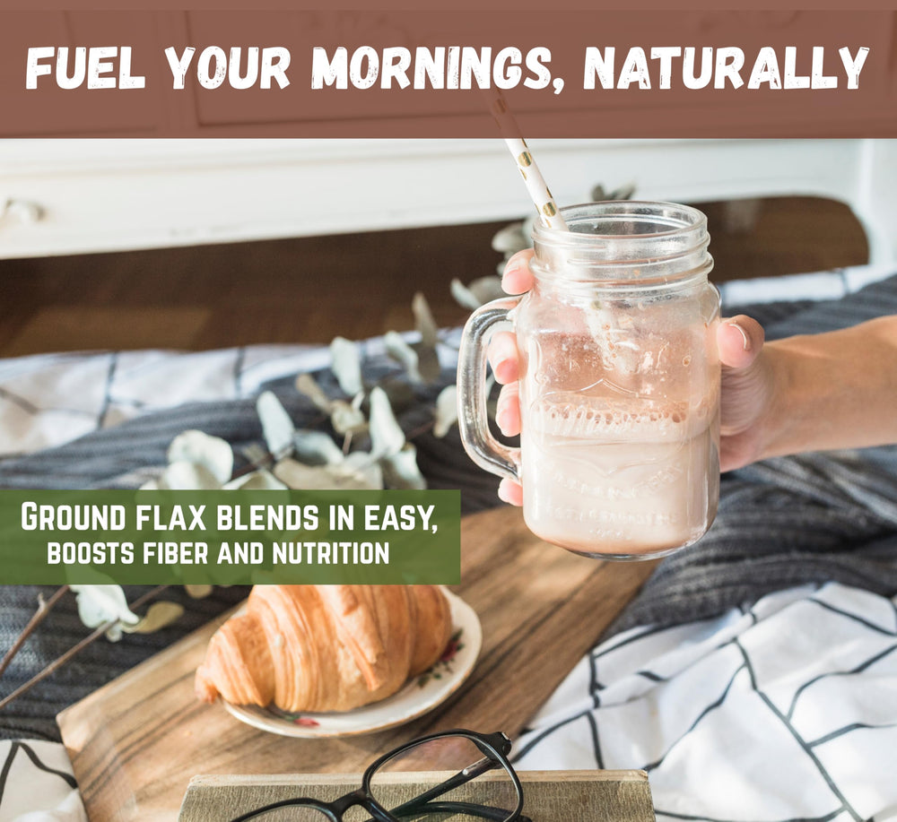 Sown and Grown ground flaxseed added to smoothie for omega-3 boost